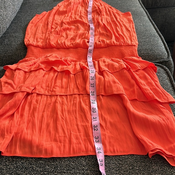 RAMY BROOK Perla Halter-Neck Smocked Waist Dress Ruffle Tiered Sunset Orange S - Picture 14 of 14